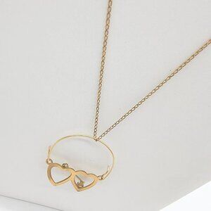 Vintage DEC 14k Gold Filled GF‎ Double Heart Necklace